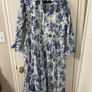 White Maxi Dress with Blue Floral Print